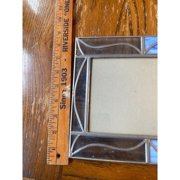 Vintage Carr Stained Glass Photo Frame With Blue & Clear Panels 8x10 Inches Silv - Picture 3 of 6
